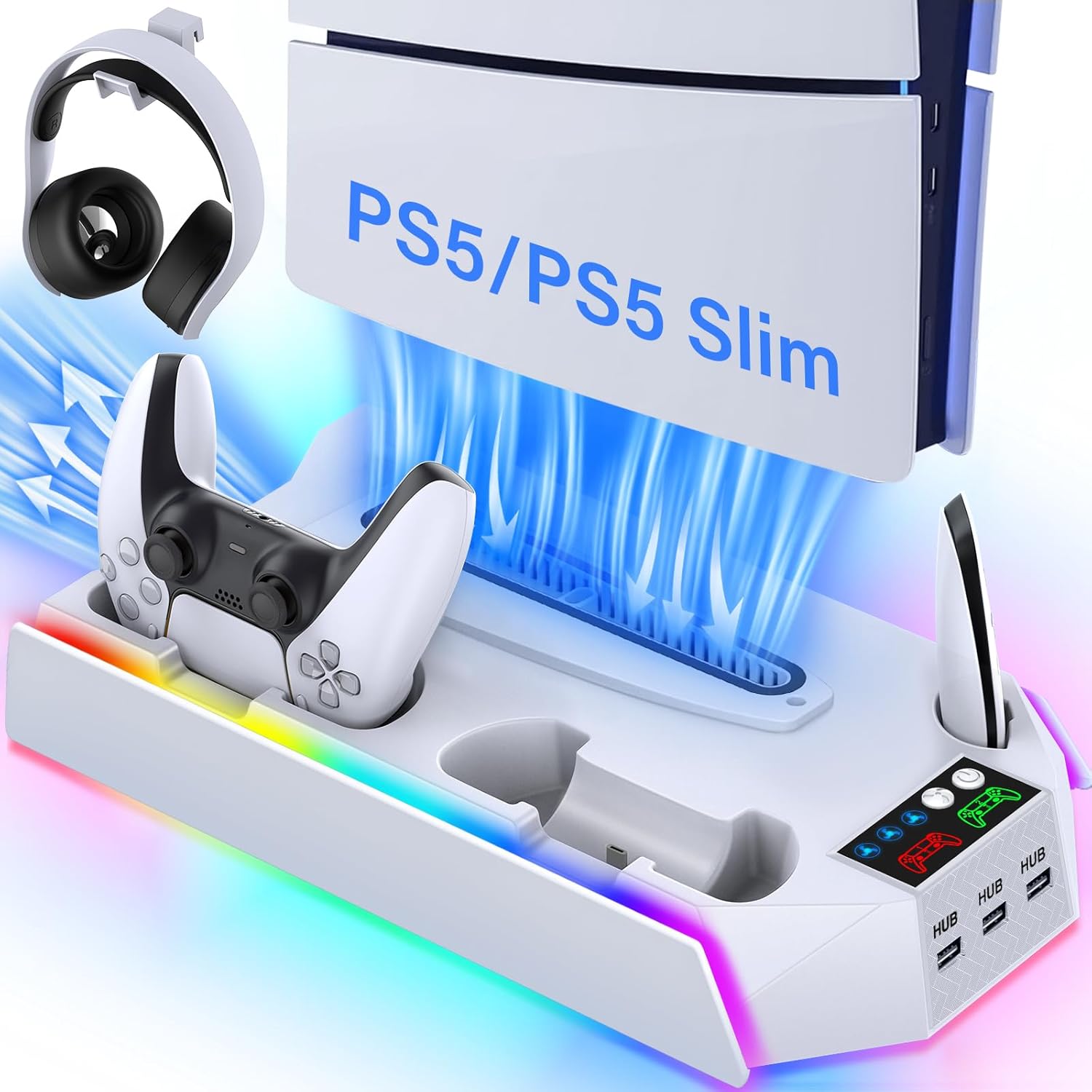 PS5 Cooling Stand with RGB Lights & Controller Charger