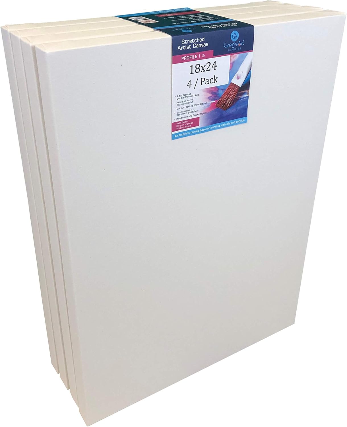 18x24 Stretched Gallery Artist Canvas 4 Pack for All Mediums