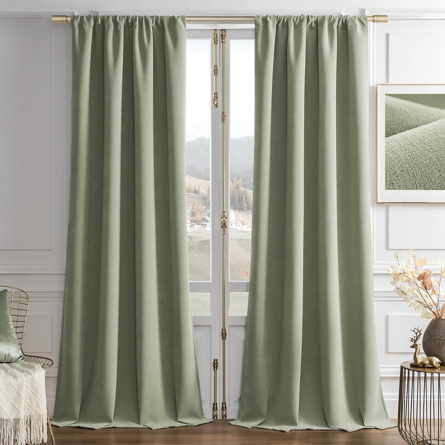 Luxurious Sage Green Velvet Curtains for Bedroom & Living Room
