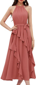 Halter Neck Ruffle Hem Midi Dress for Women by GRACE KARIN