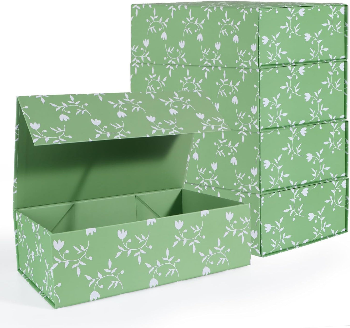 Green Leaves Gift Box with Magnetic Lids for Elegant Storage