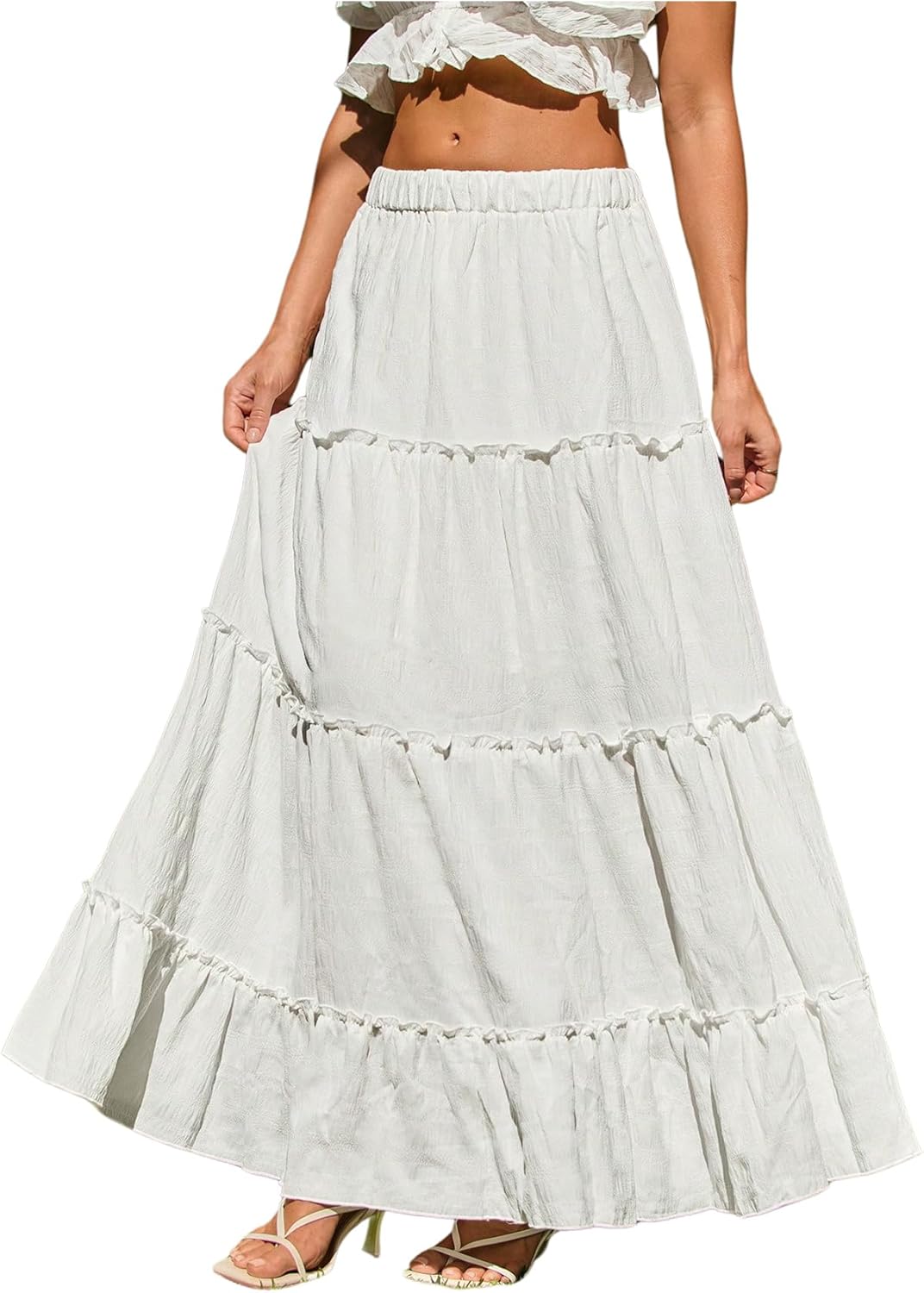 Verdusa Women's Boho Skirt Flowy Flared Ruffle Maxi Skirt