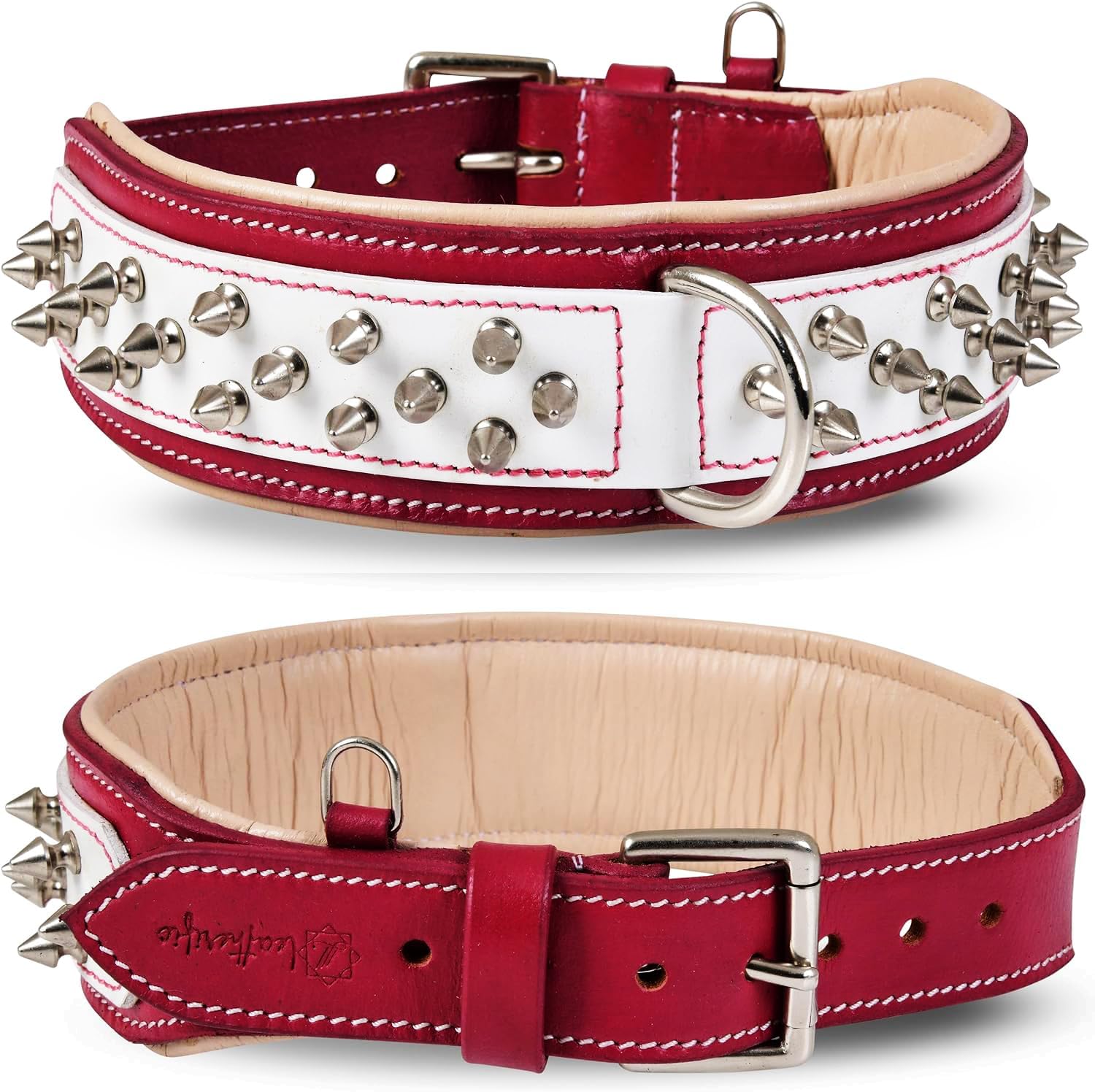 Genuine Leather Dog Collar by Leatherific - Heavy Duty Spiked Design