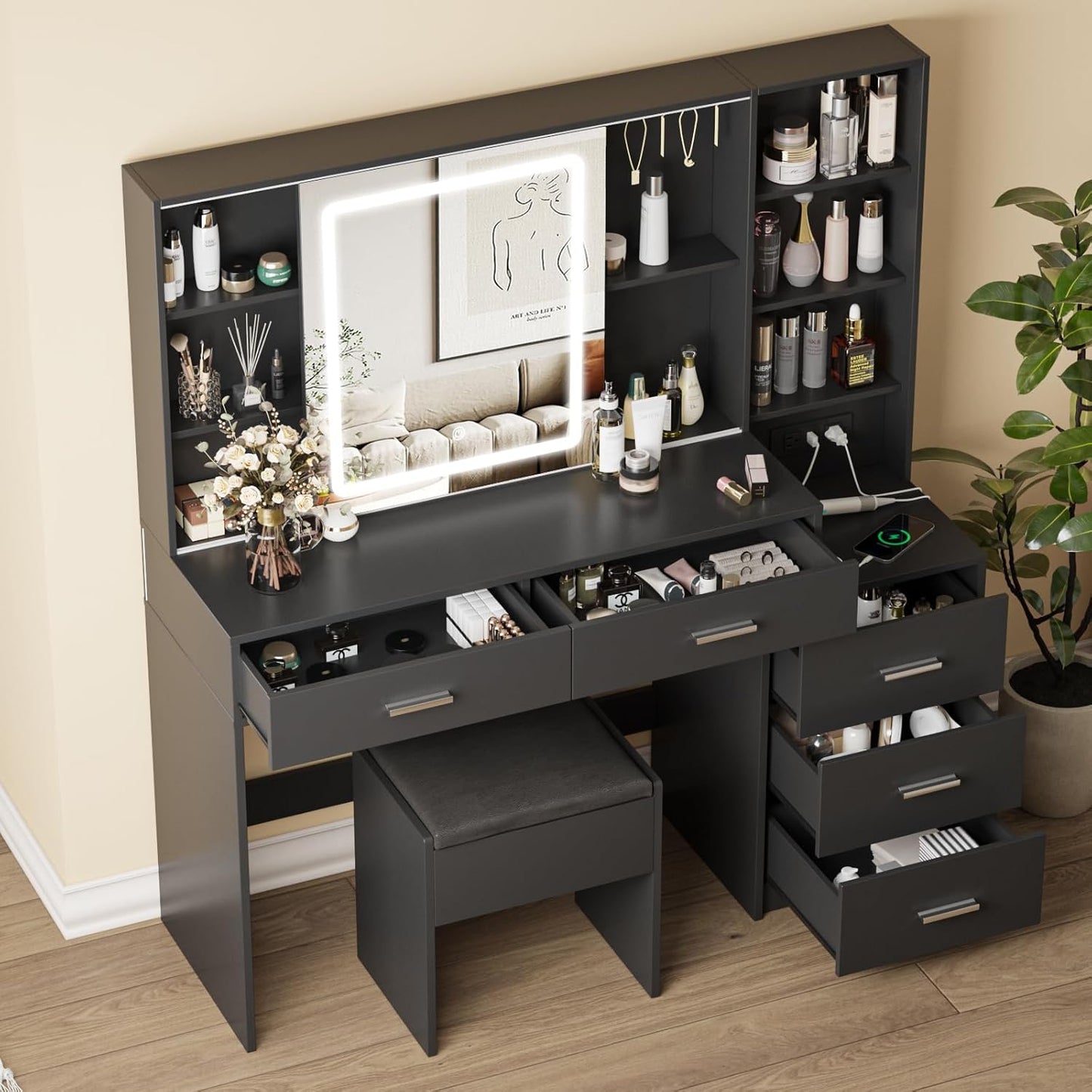 Fameill Vanity Desk with Mirror and Lights for Makeup Lovers