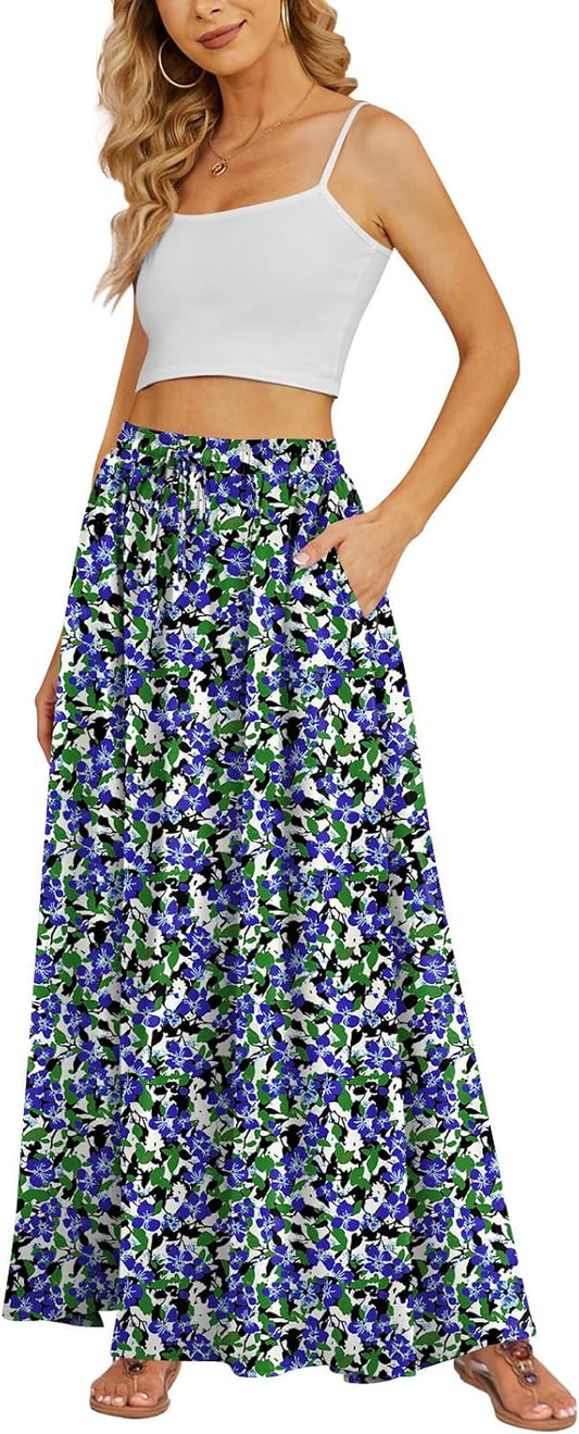 Yincro Women's Flowy Maxi Skirt with Pockets for Summer Fun