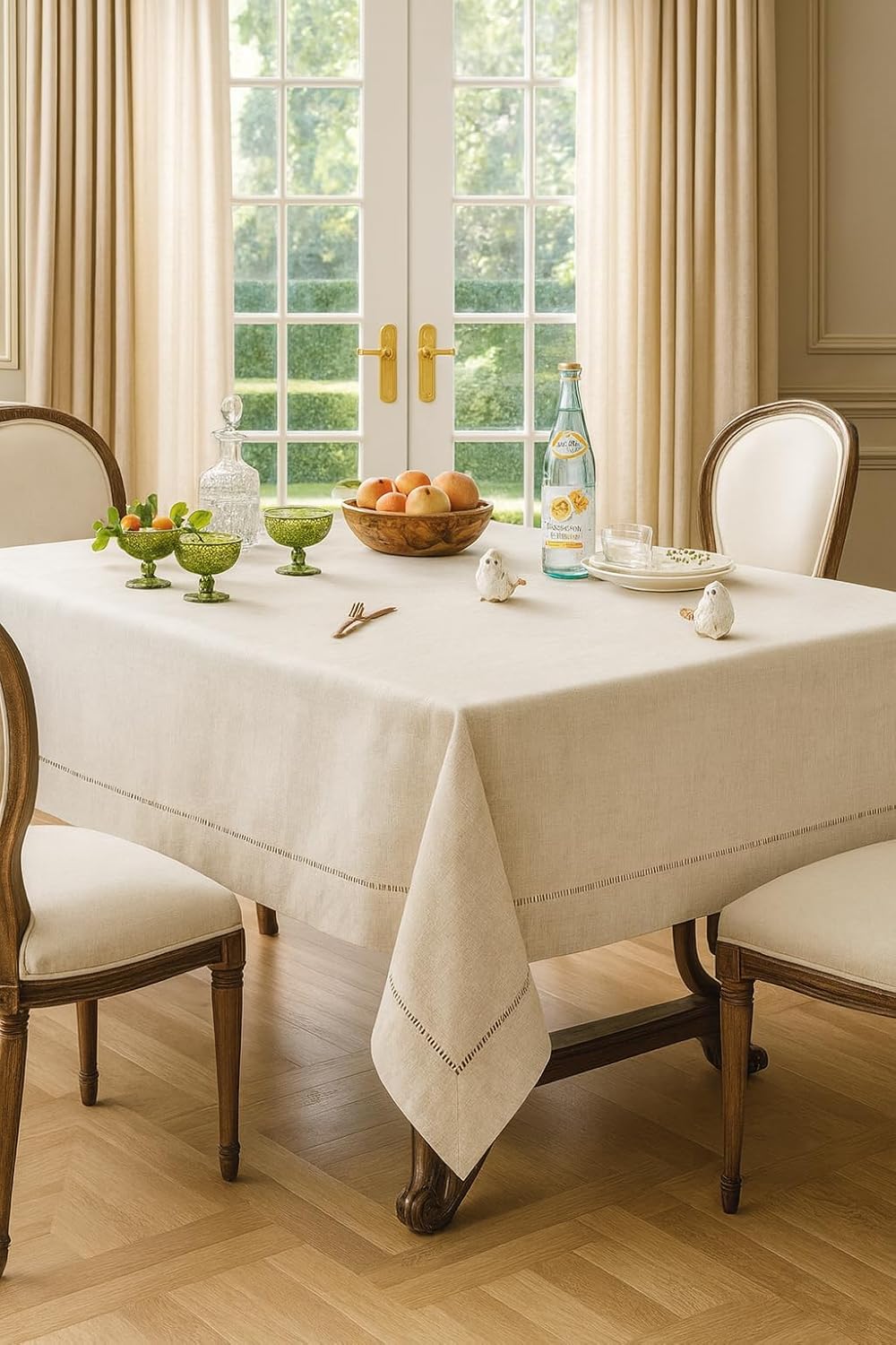 Handmade Hemstitch Design Natural Tablecloth for Elegant Dining