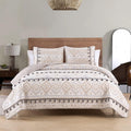 Boho Style Beige King Quilt Set with Tassel - Lightweight All Season