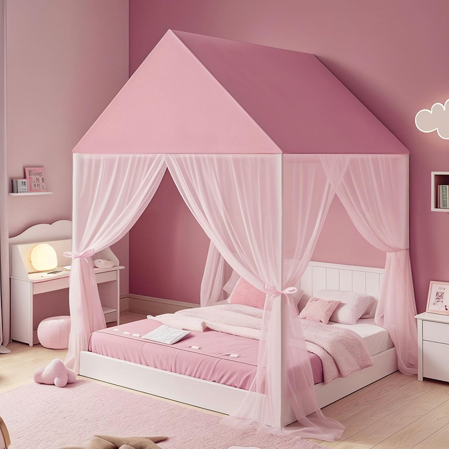 Dreamy Princess Canopy Bed - Pink Twin Size