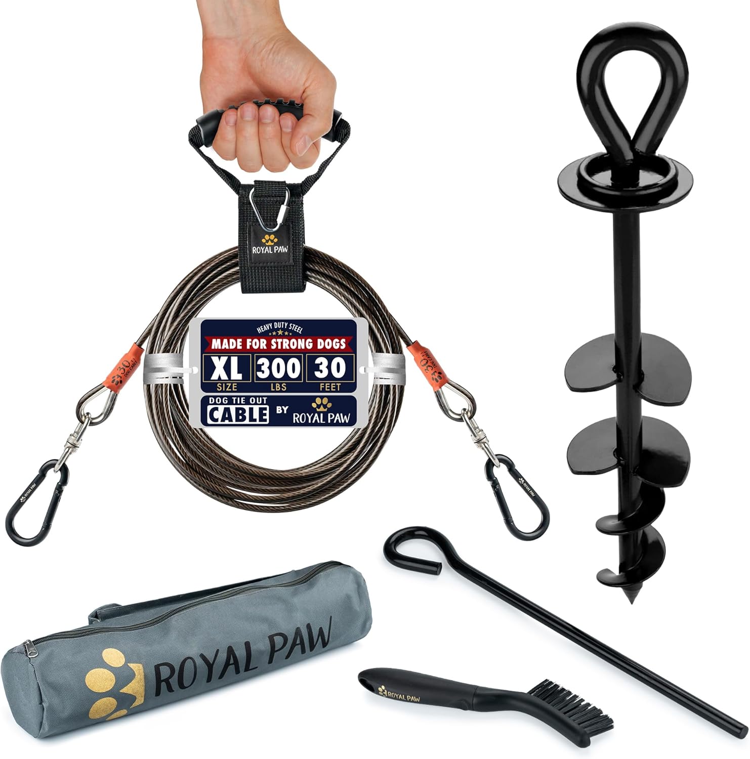 Dog Tie Out Cable and Stake 30ft for Large Dogs up to 300 lbs