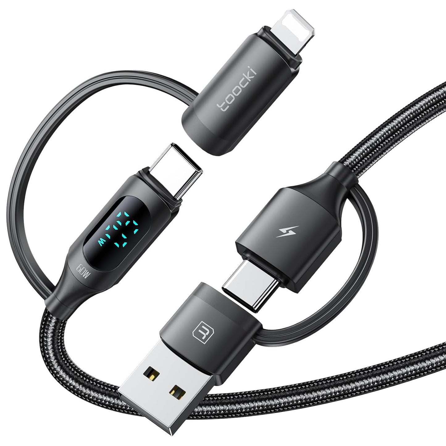 4-in-1 Fast Charge USB C Cable - PD 60W, LED Display