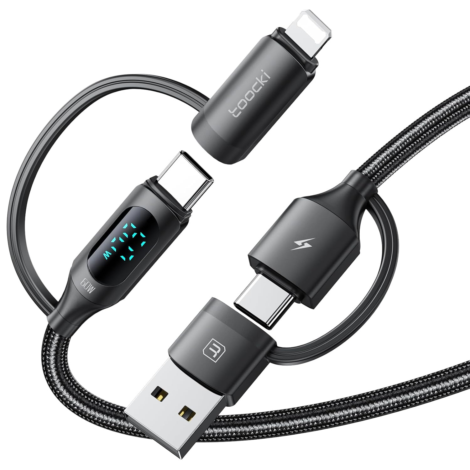 4-in-1 Fast Charge USB C Cable - PD 60W, LED Display
