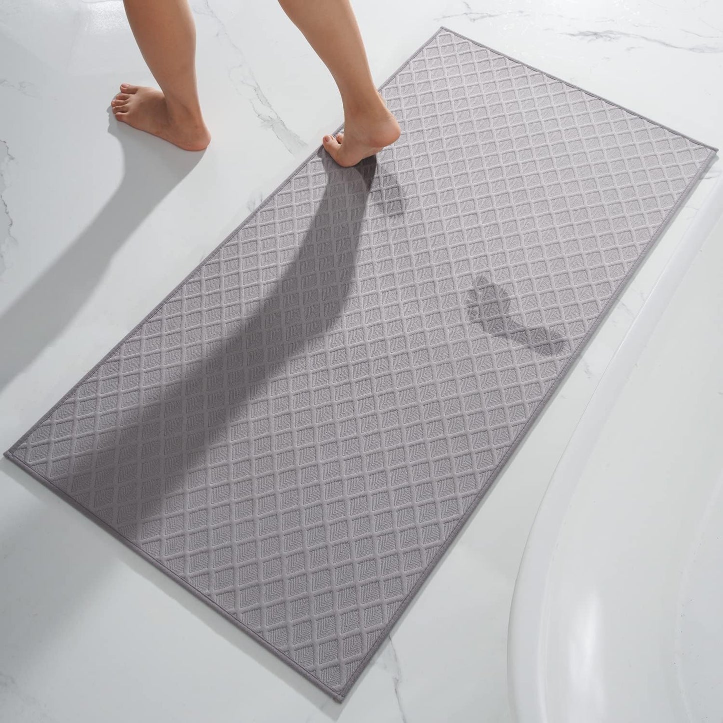 Ultra Thin Non Slip Bath Mat for Bathroom by AMOAMI - Grey 2ftx4ft