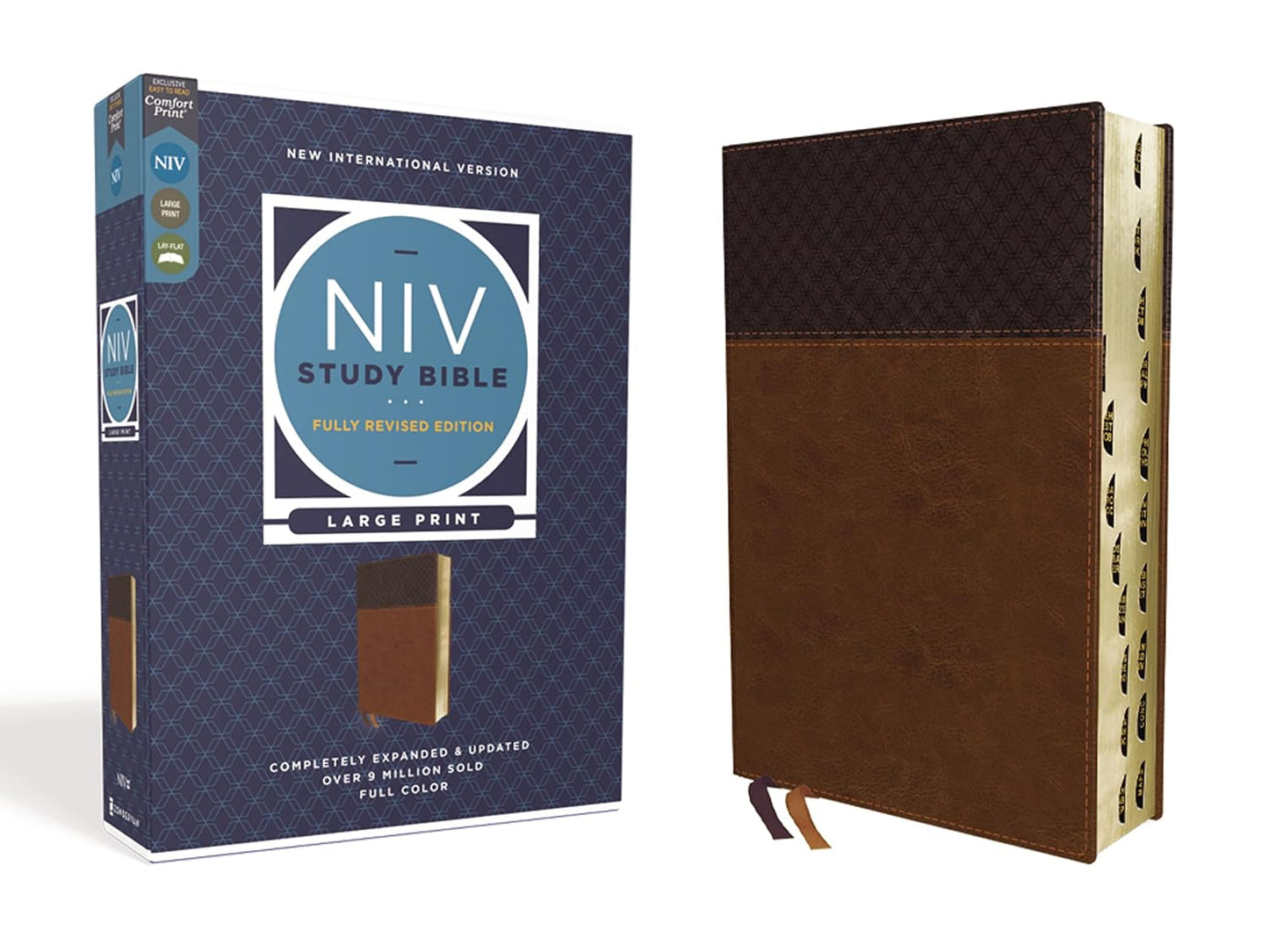 NIV Study Bible Large Print Leathersoft Brown Thumb Indexed