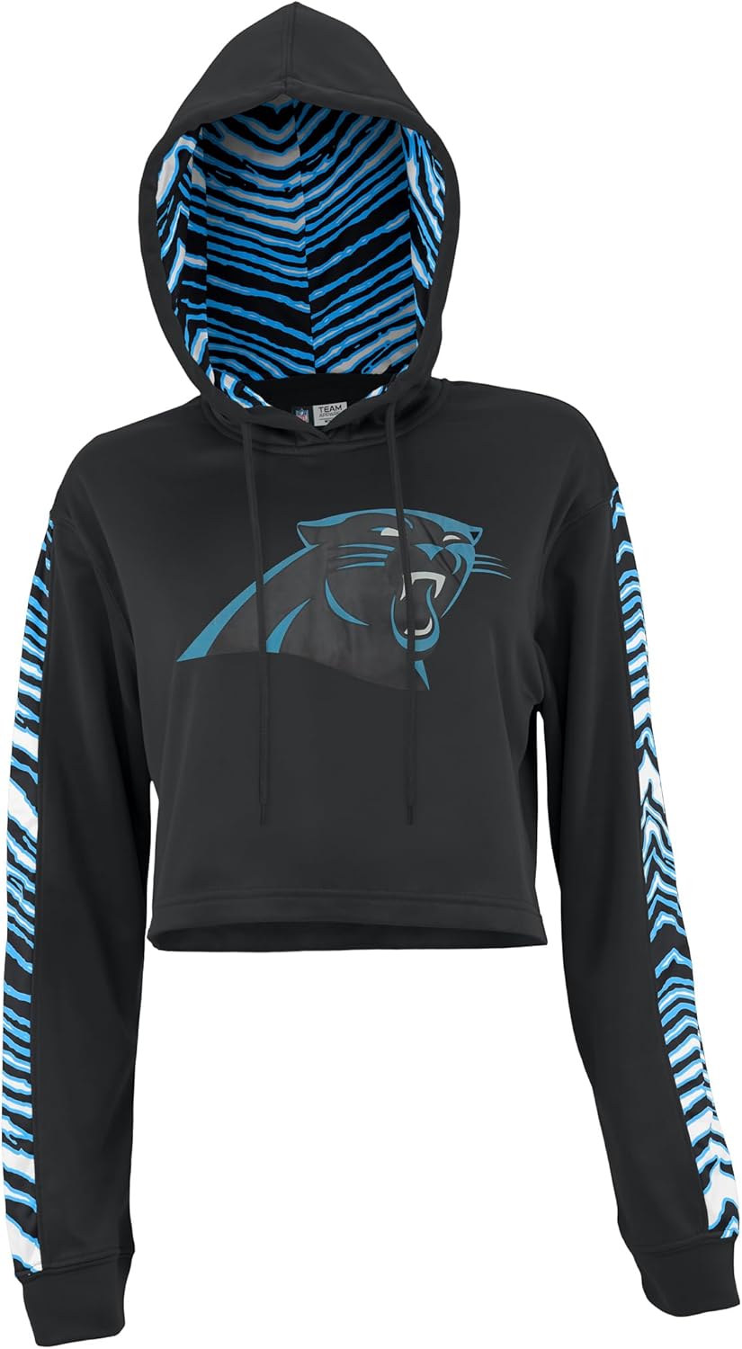 Zubaz NFL Women's Zebra Team Logo Crop Top Hoodie for Gamers