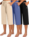 Neer 3 Pack Women's Capri Pants - Lightweight Wide Leg Capris