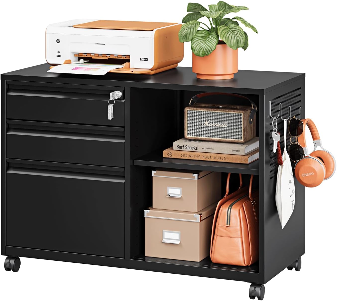 3 Drawer File Cabinet with Lock for Home Office Organization