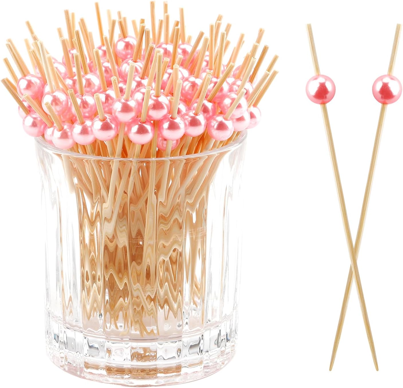 120PCS Fancy Pink Pearl Cocktail Picks 4.7Inch