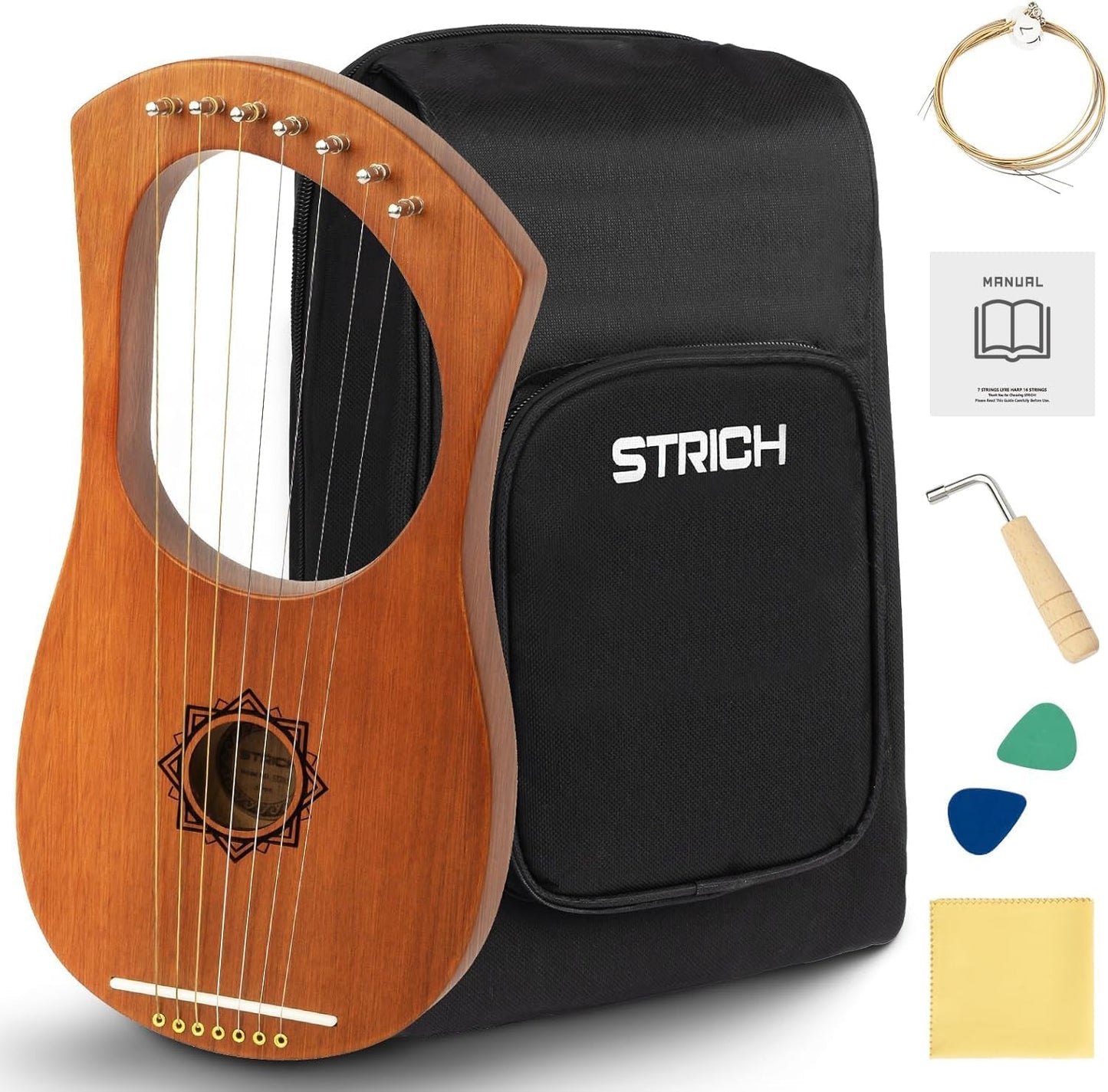 STRICH 7 String Lyre Harp Set with Mahogany and Bone Saddle