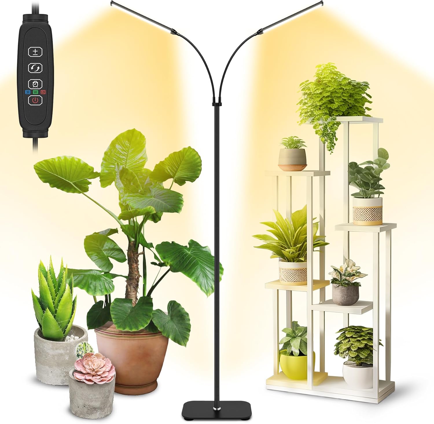 Plant Grow Light Dual Head with Adjustable Height for Indoor Use