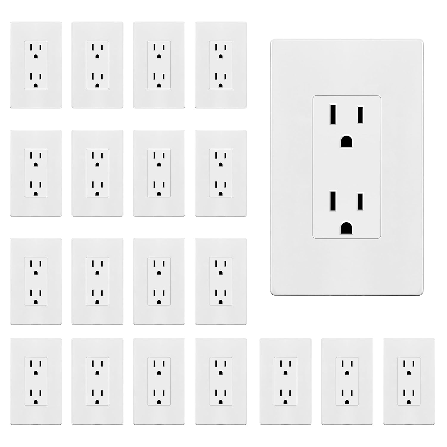 ENERLITES 20 Pack White Decorator Receptacle for Modern Homes