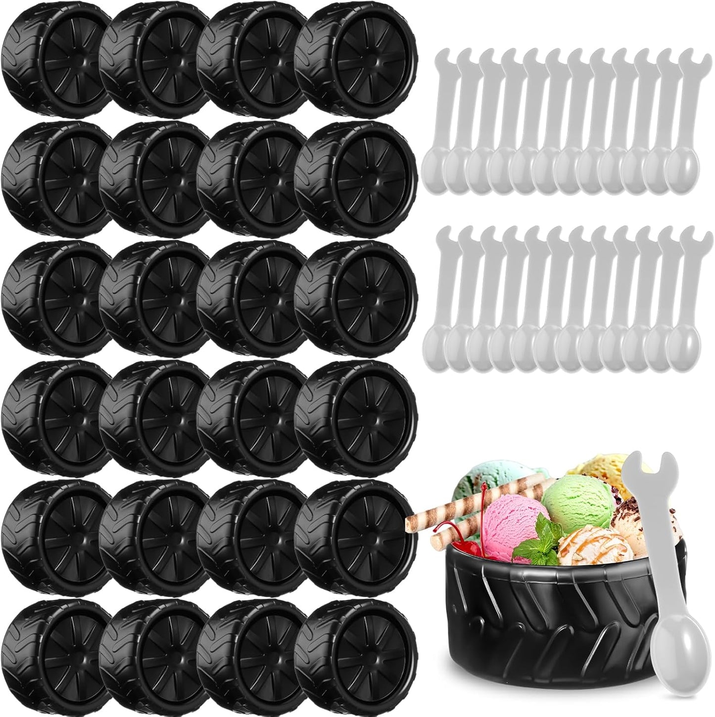 Truck Wheel Ice Cream Bowls and Spoon Set for Kids Parties