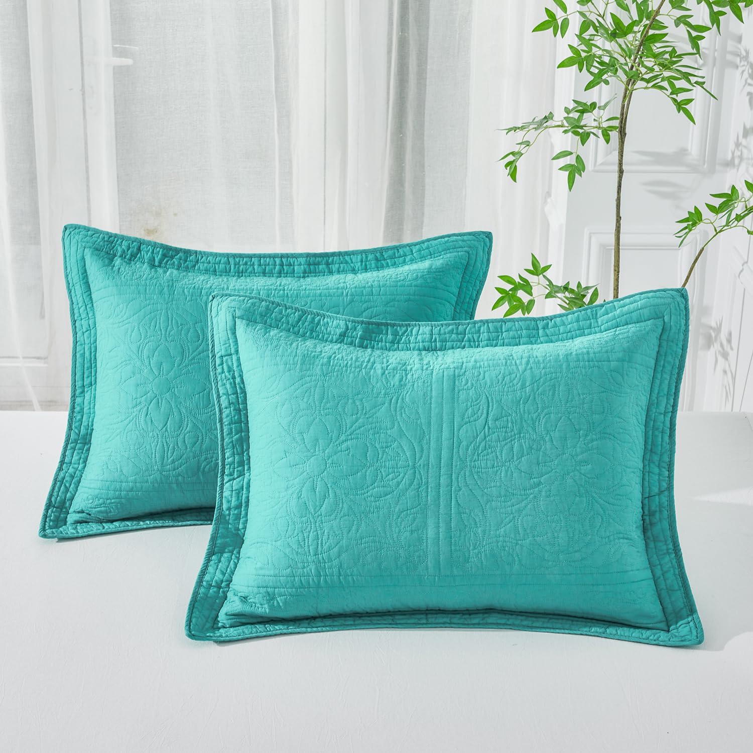 WINLIFE 100% Cotton Quilted Pillow Sham Set of 2 King Size