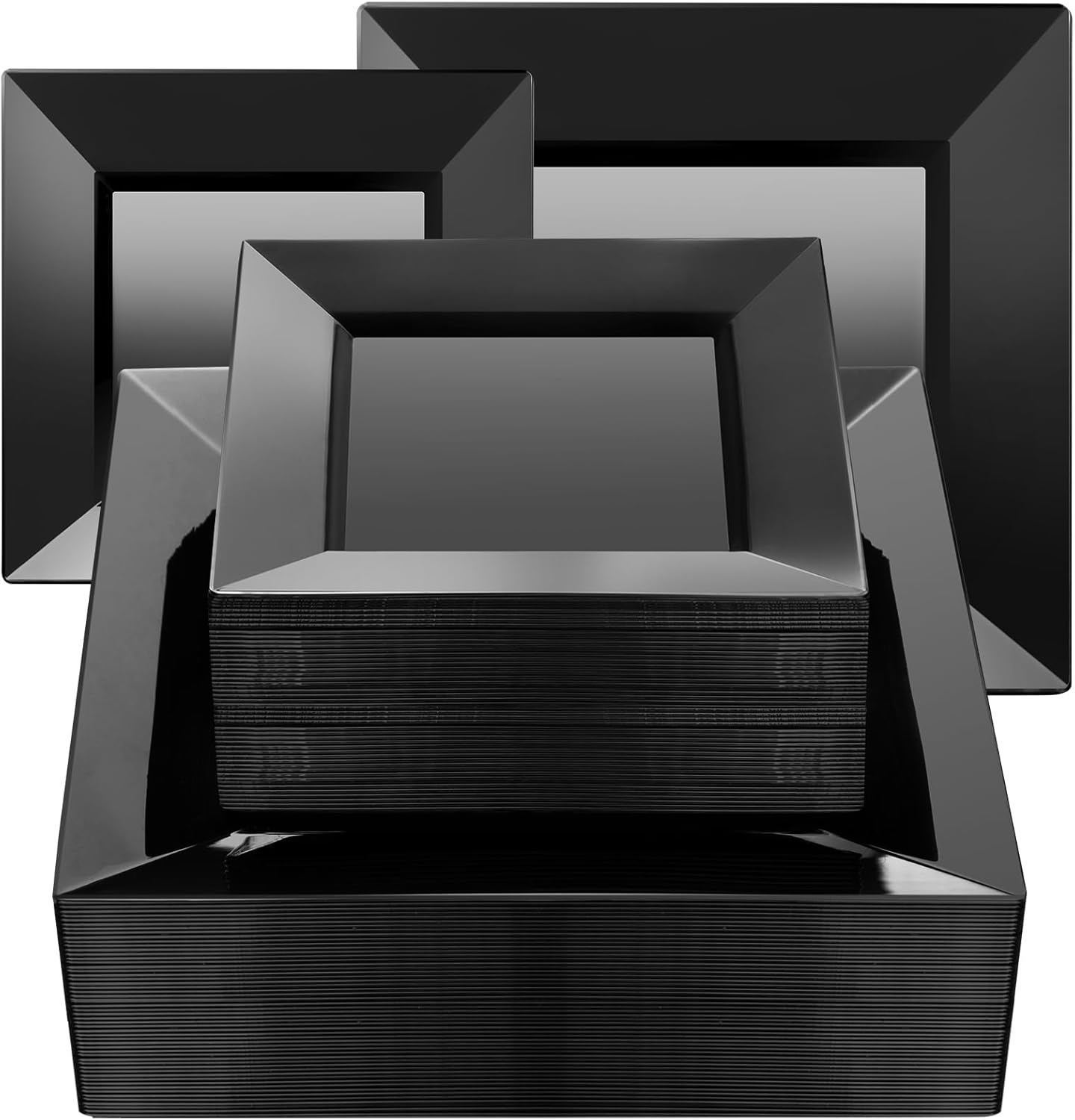 Goodluck 100 Black Pack Disposable Square Plastic Plates for Events