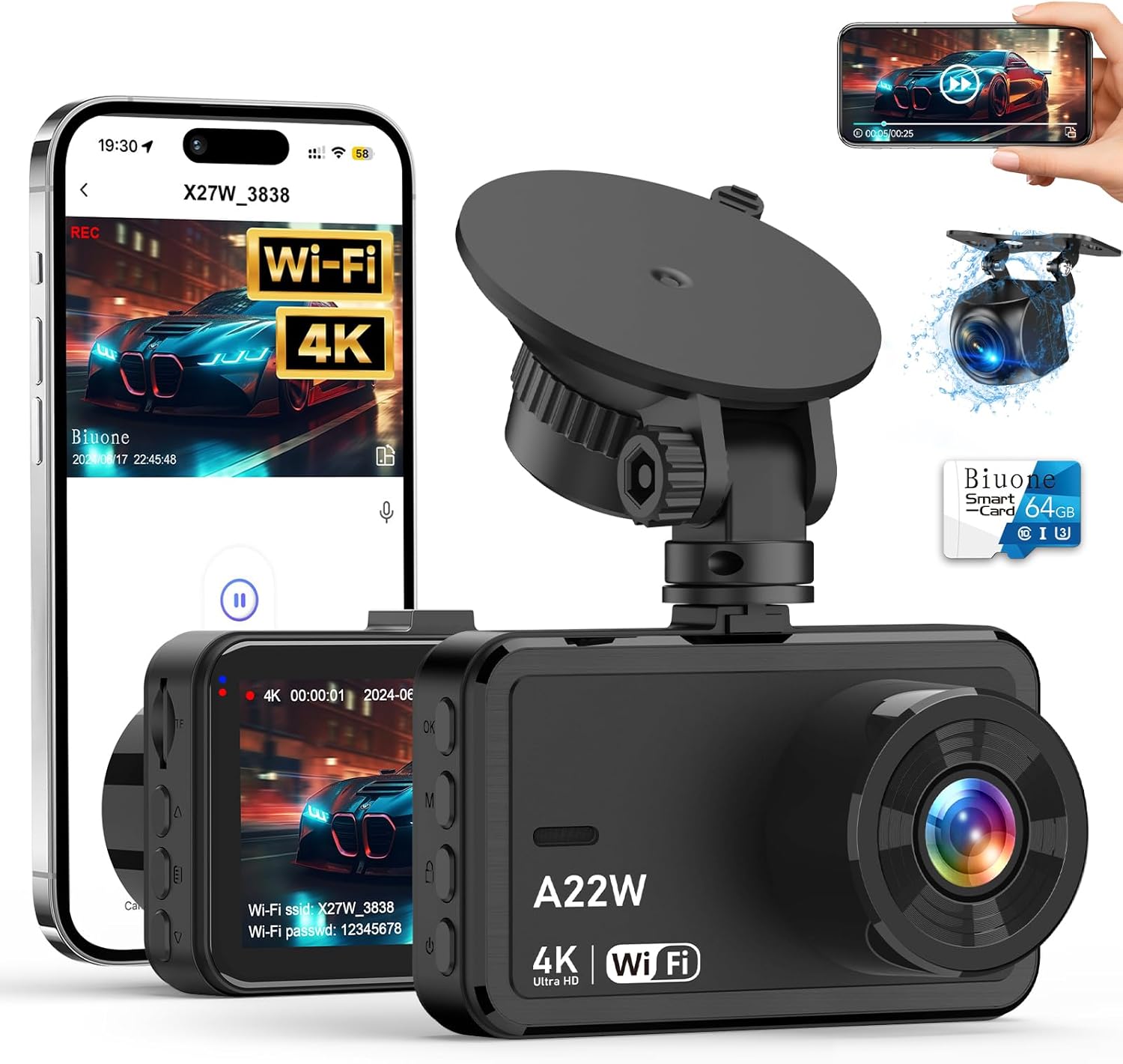 Enhanced Security: 4K Front & Rear Dash Cam - Biuone