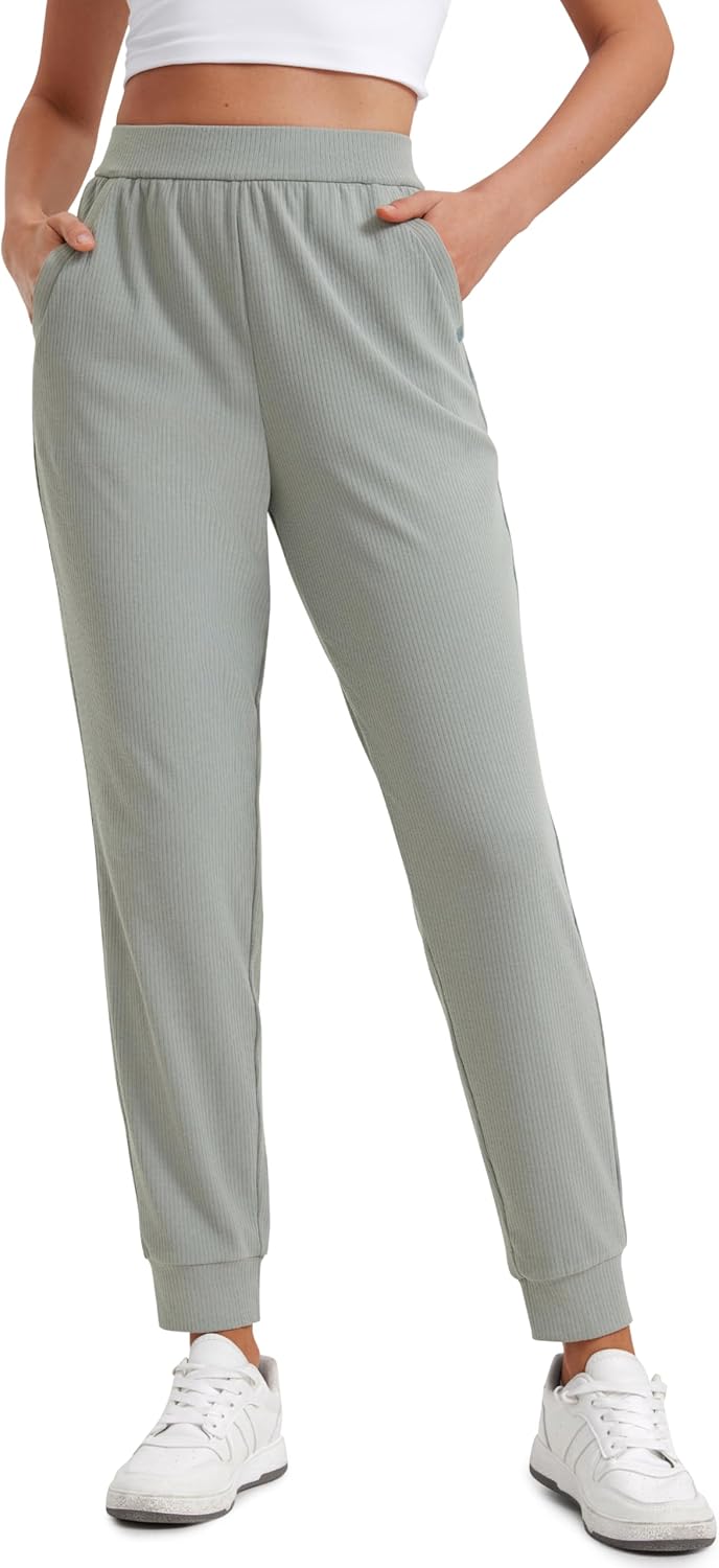 CRZ YOGA High Waisted Ribbed Sweatpants - Cozy Pockets!