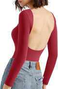 SUUKSESS Women Backless Y2k Long Sleeve Bodysuit - Sleek (Style Y7S1)