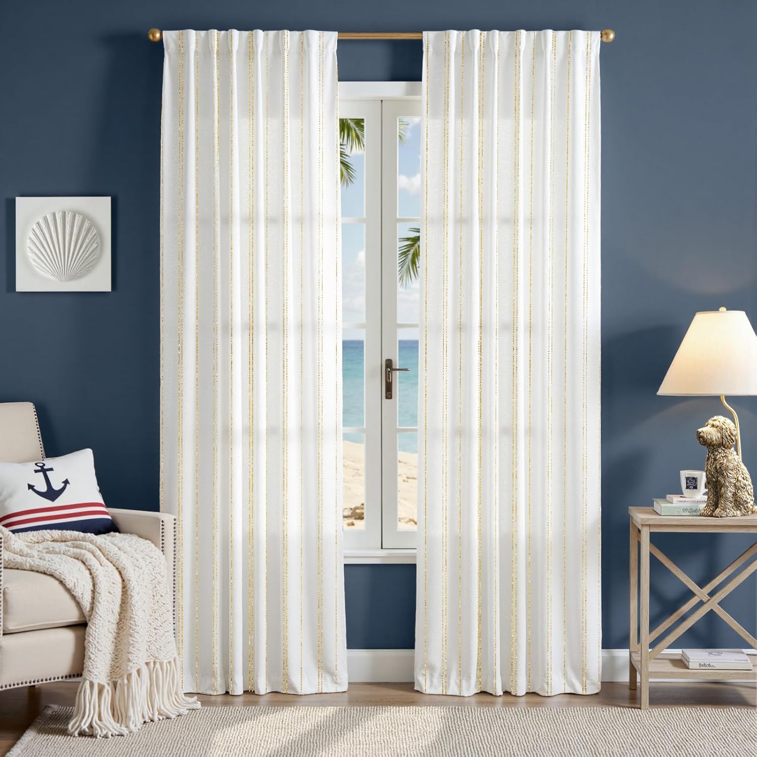 Golden and White Striped Curtains for Modern Farmhouse Style