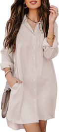 Womens Button Down Shirt Dress with Pockets - Comfortable Cotton Fit