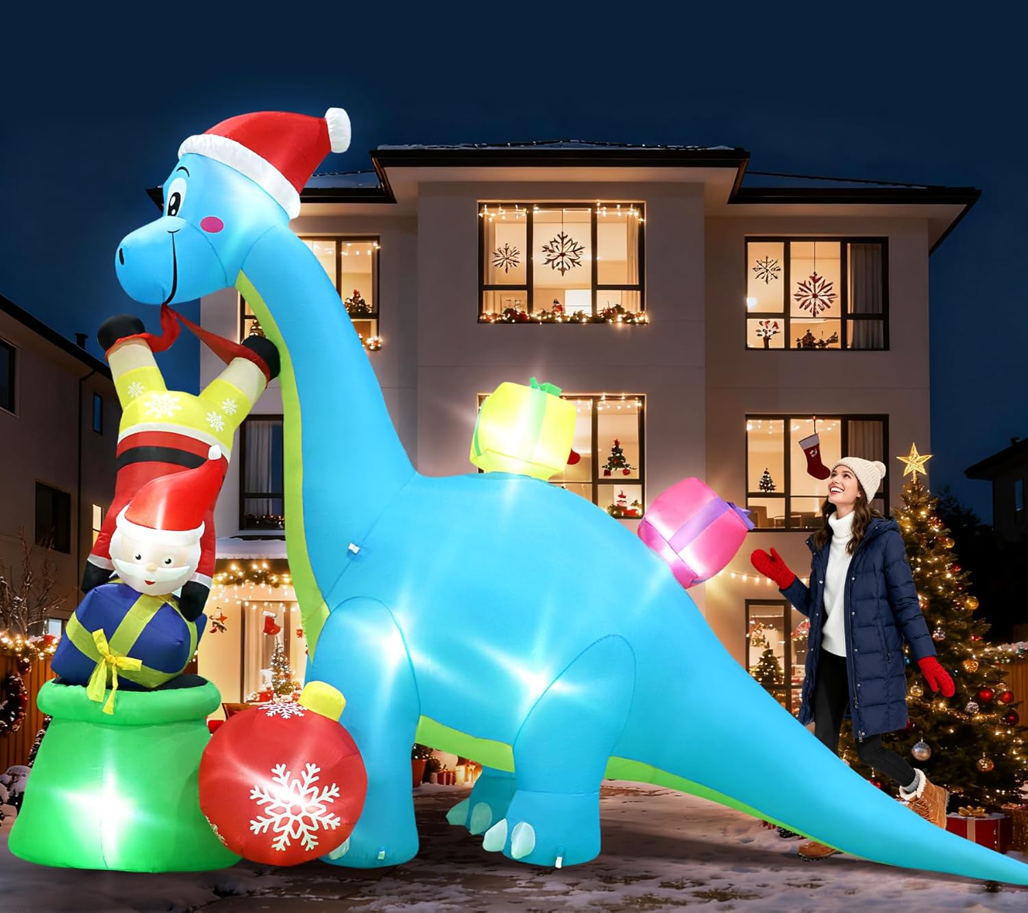 12.5 FT Christmas Inflatable Dinosaur Santa Claus for Yard