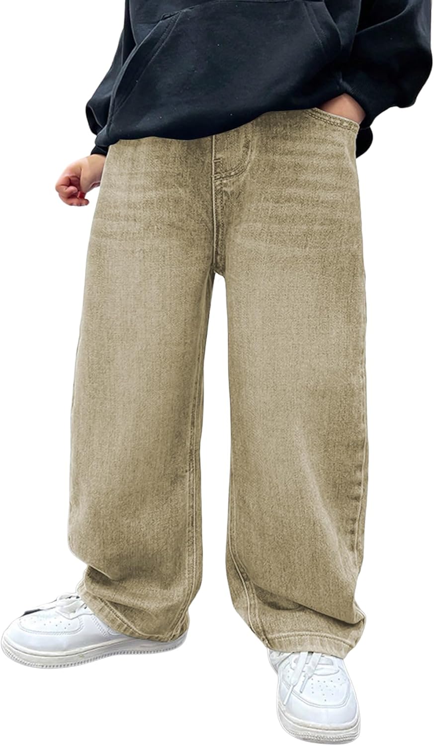 Verdusa Boys Jeans Baggy Straight Leg Elastic Waist Denim Pants