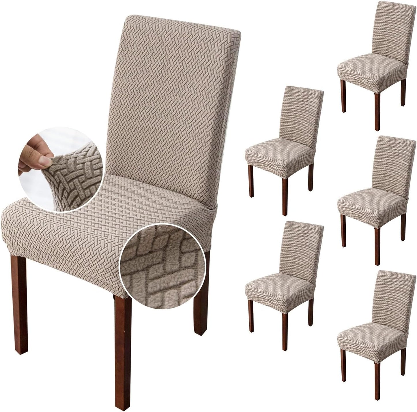 Genina Chair Covers for Dining Room Slipcovers in Khaki, 6 PCS