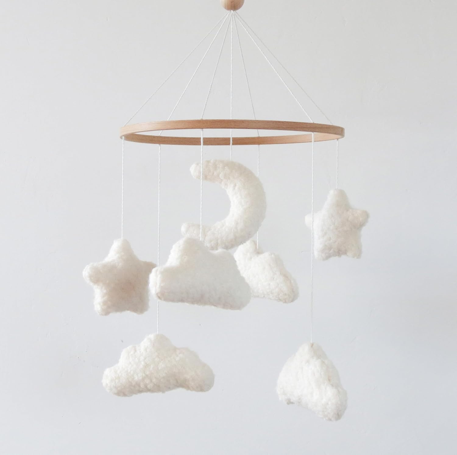 Cloud Crib Mobile for Neutral Nursery Decor - Boho Moon Clouds