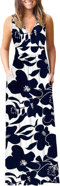 Sleeveless Deep V Neck Maxi Dress with Pockets - Flattering Fit