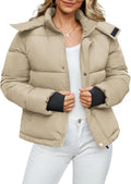 Women's Cropped Puffer Jacket with Removable Hood - Warm Quilted Coat
