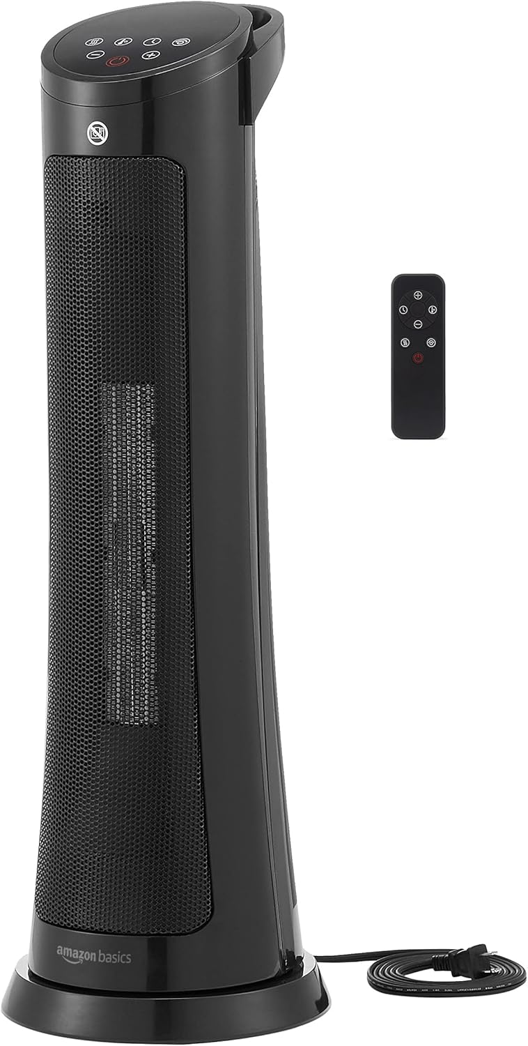 Basics 28-Inch Tower Heater: Safe, Powerful Heat!