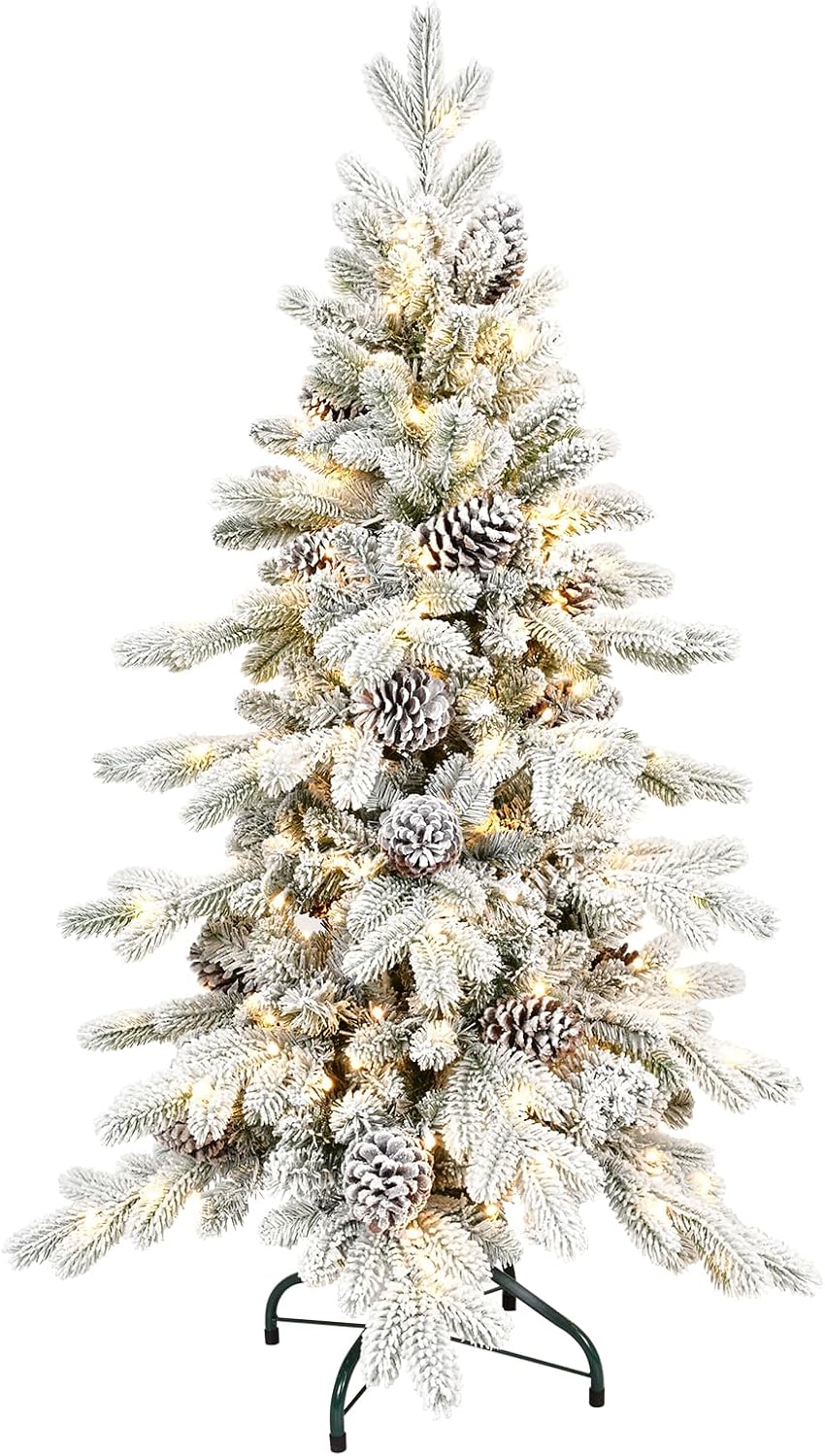 4 FT Pre-Lit Snow Flocked Slim Fir Christmas Tree for Holidays