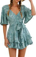 AIMCOO Women's Short Sleeve Flared Romper for Summer Fashion