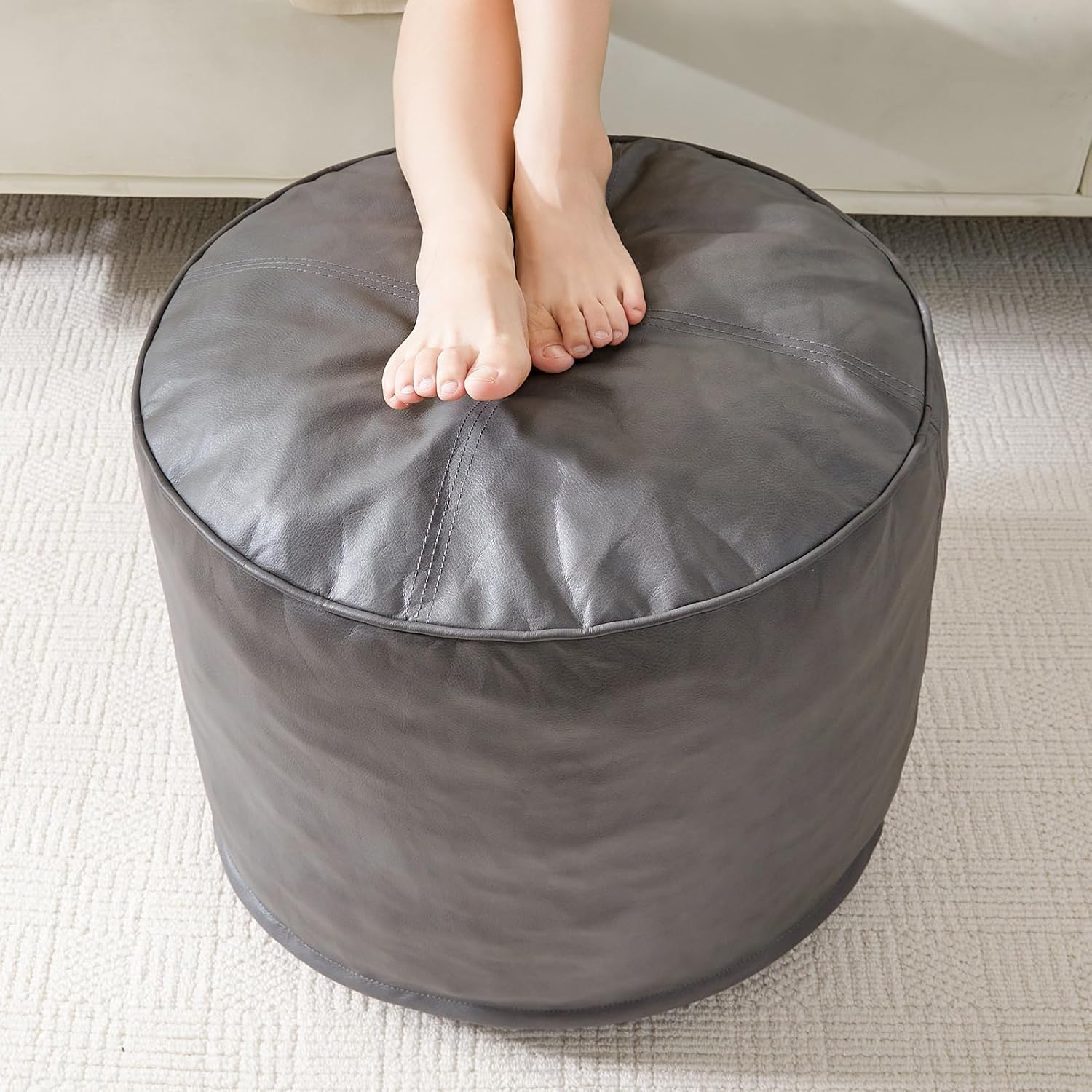 HIGOGOGO Round Stuffed Pouf Ottoman for Stylish Living Rooms