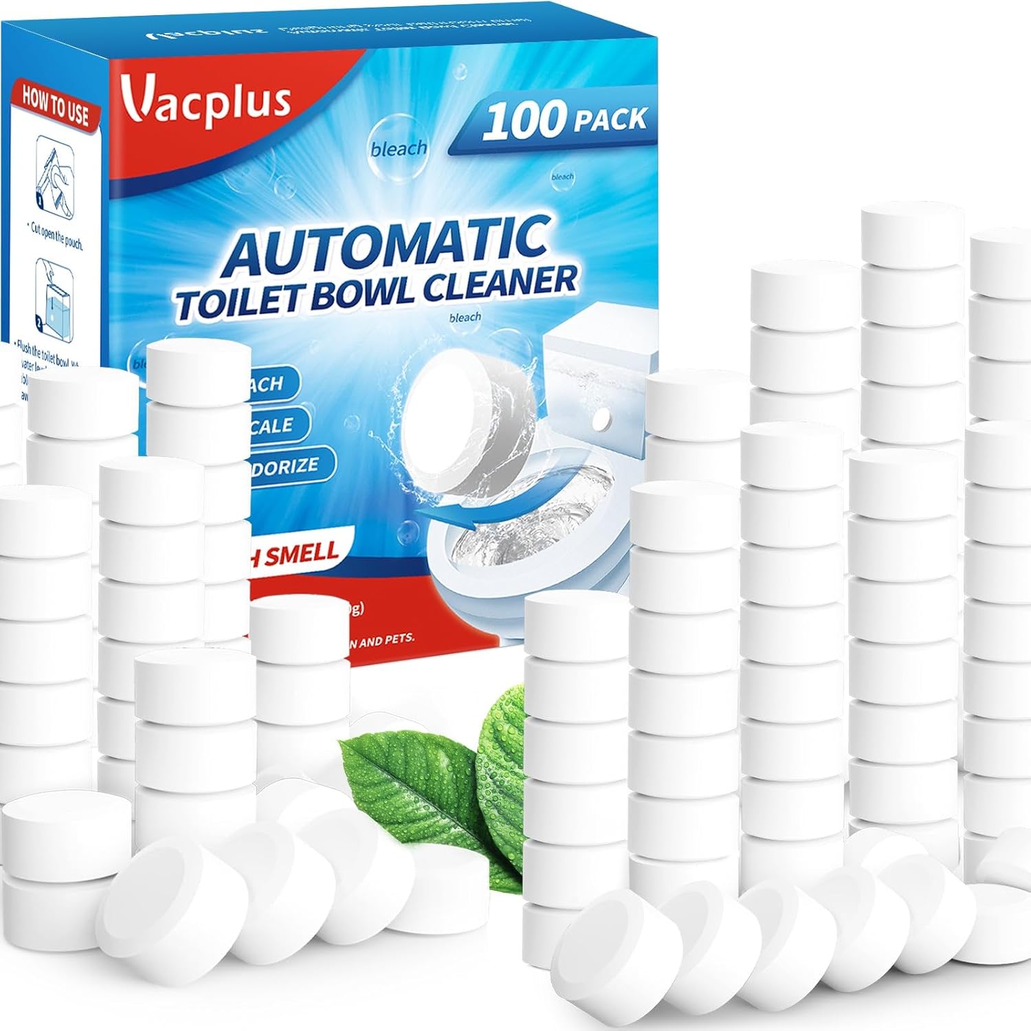 Vacplus Toilet Bowl Cleaner Tablets for Tough Stains and Freshness