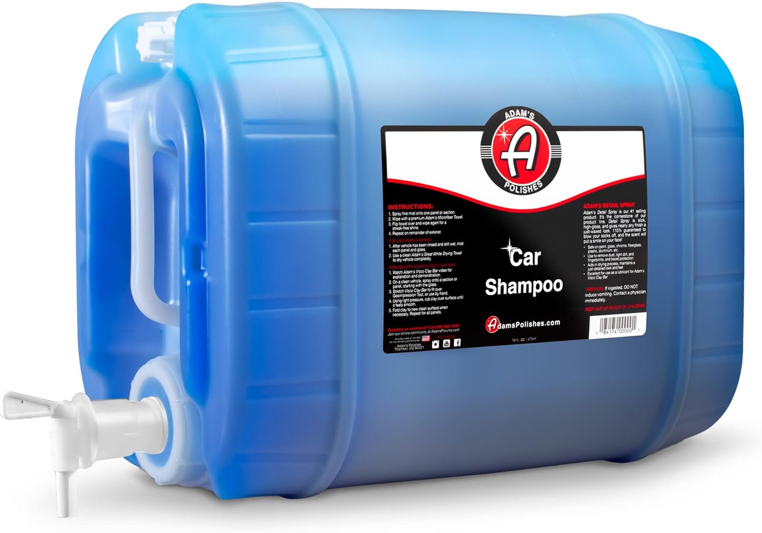 Adam's Car Shampoo 5 Gallon - High Foam Biodegradable Soap