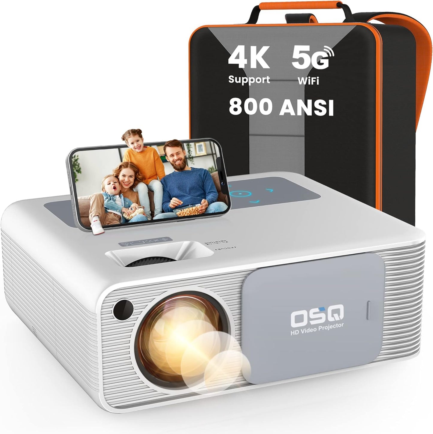 Enhanced OSQ 5G WiFi Projector - 1080P HD, 4K Supported, Bluetooth, 300'' Cinema Support