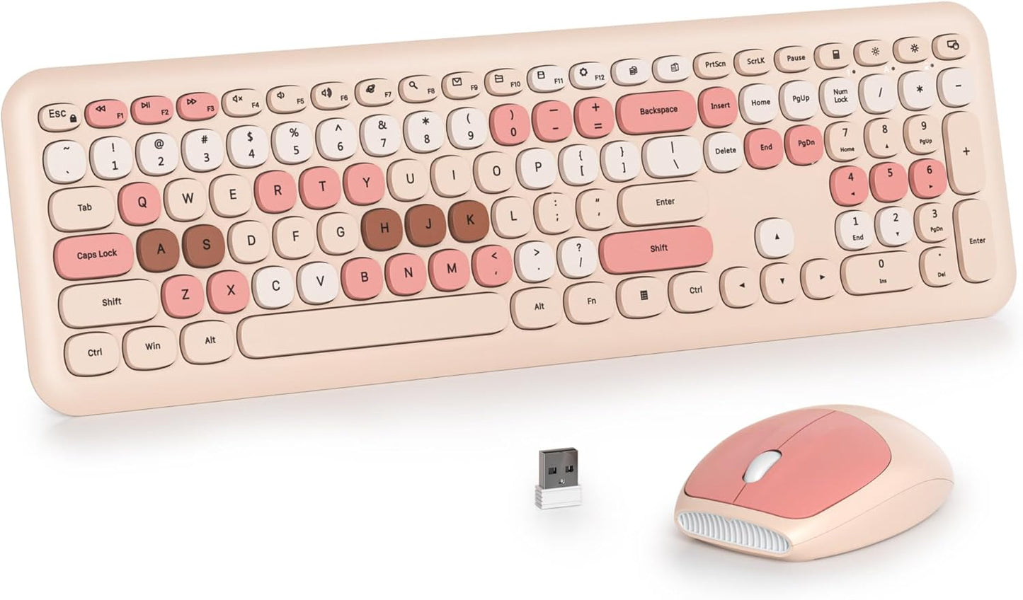 Retro Typewriter Style Wireless Keyboard Set - Silent, Full Size, Milky Tea