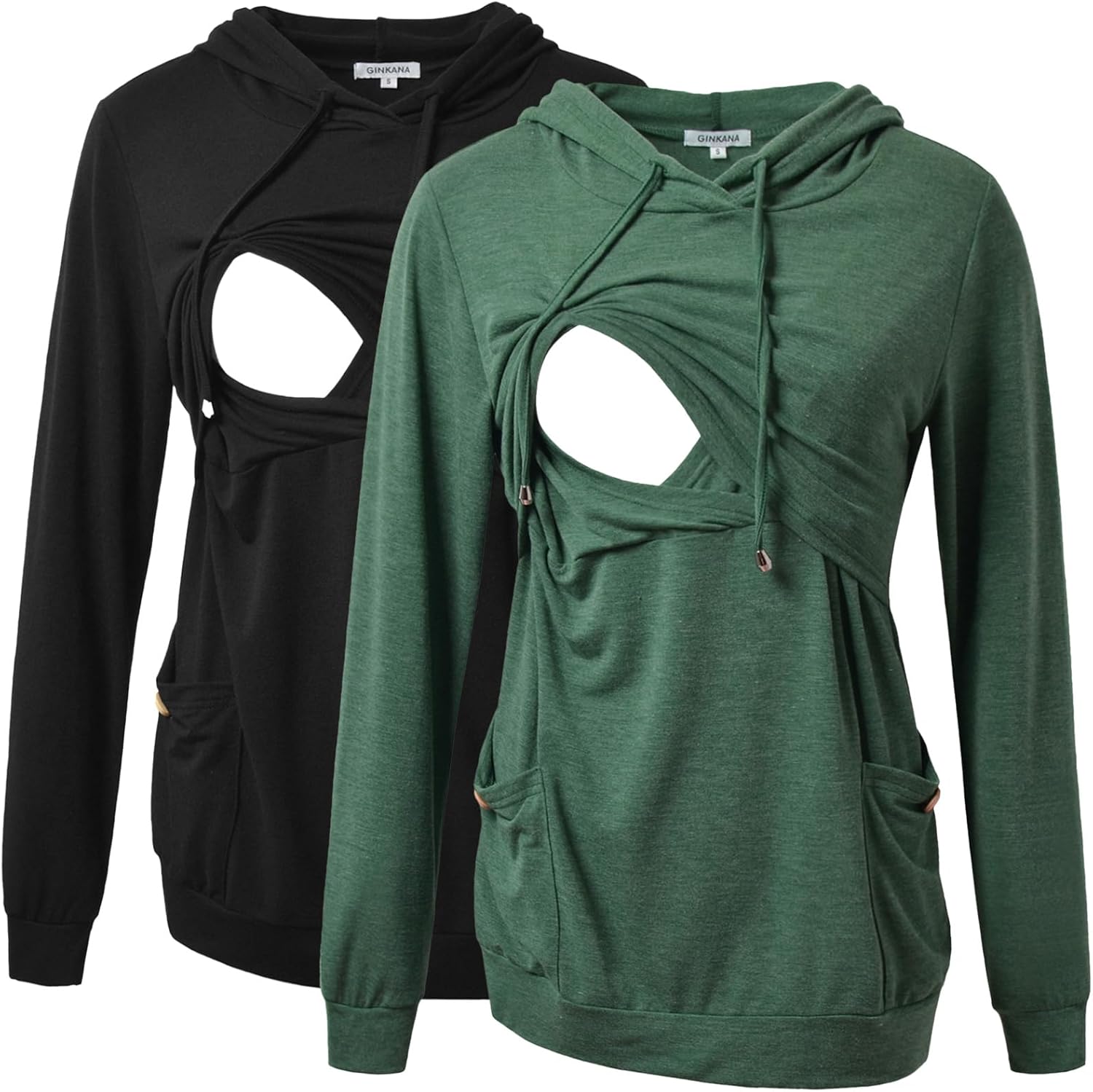 GINKANA Womens Nursing Hoodie Top with Button Decoration and Pockets