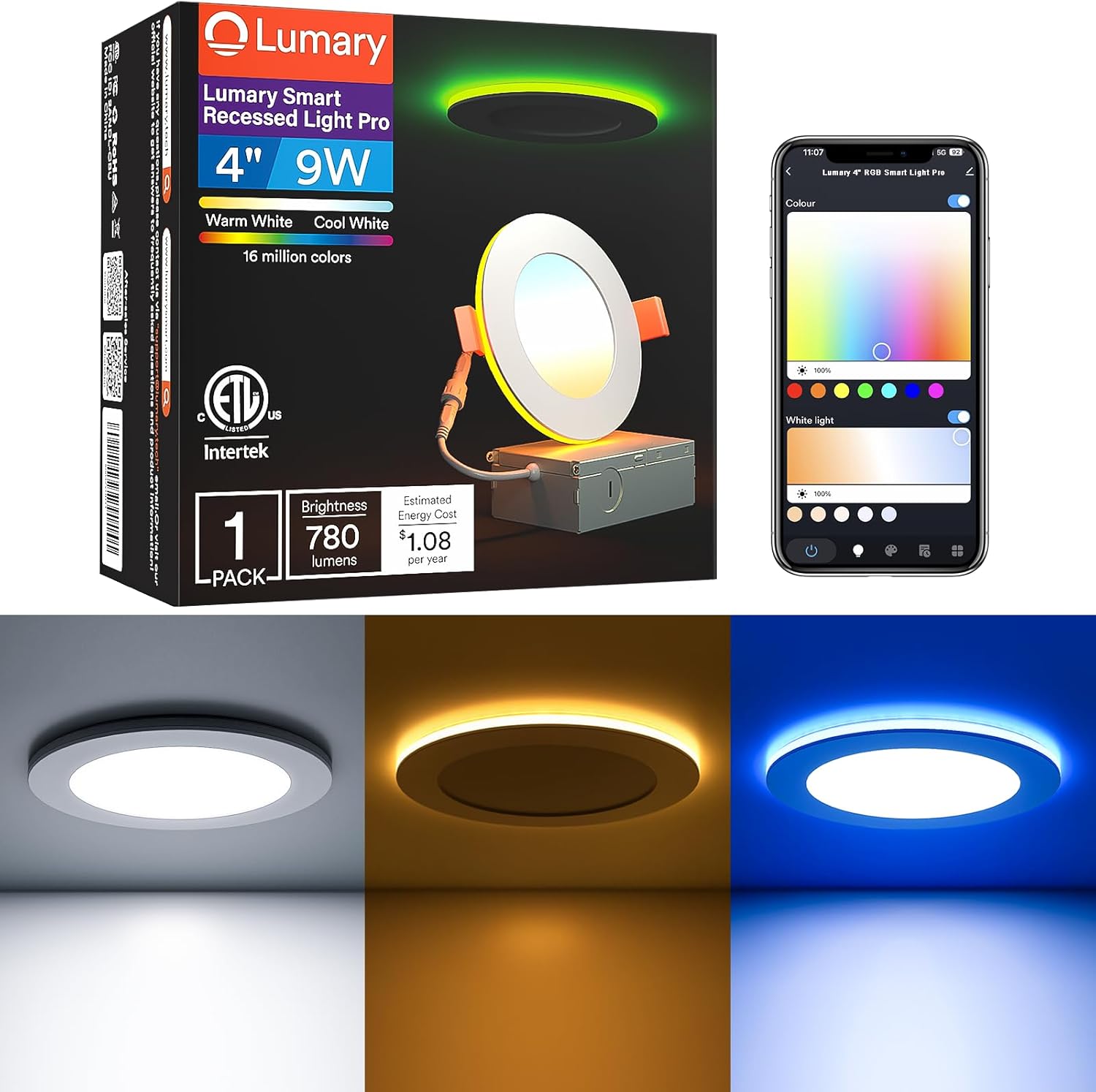 Lumary Smart Recessed Light Pro 4 Inch with RGB/Night Ring