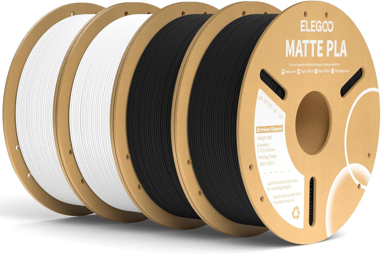 ELEGOO Matte PLA Filament Bundle for 3D Printers - 4KG