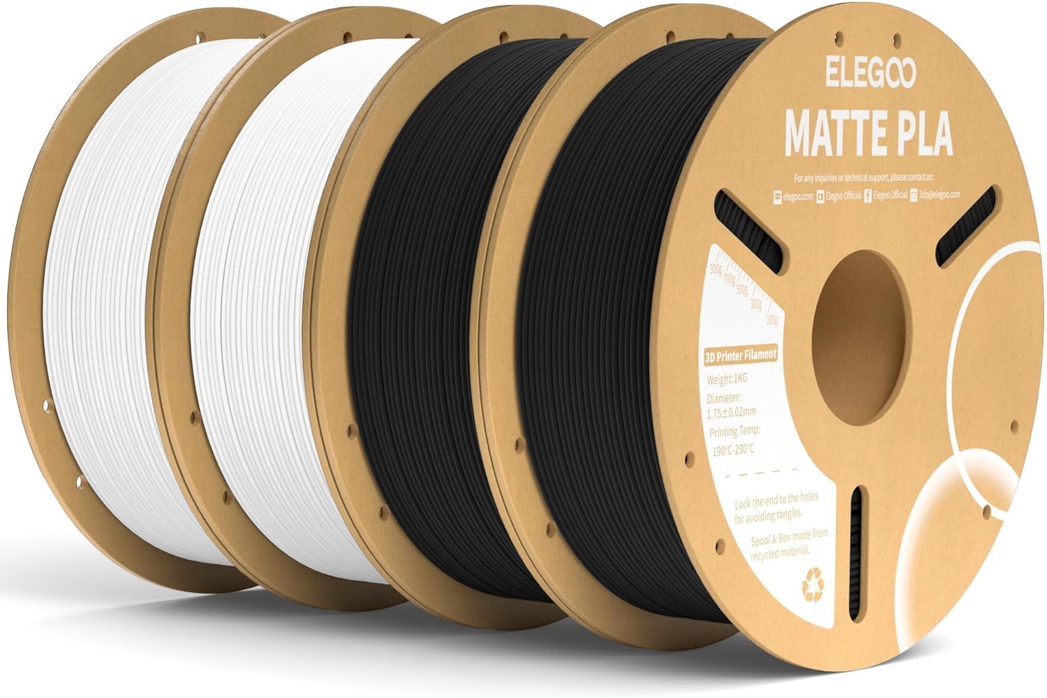 ELEGOO Matte PLA Filament Bundle for 3D Printers - 4KG